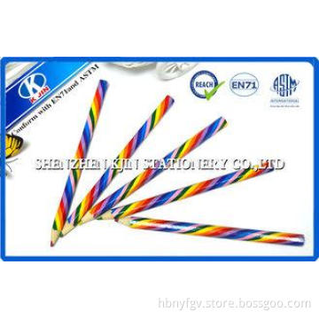 Stripe Wooden Colored Pencils Set , 4 In1 Rainbow Multi- Co